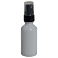 1 oz. White Glass Boston Round Bottle with 20/400 Black Smooth Finger Sprayer