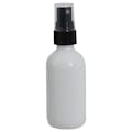2 oz. White Glass Boston Round Bottle with 20/400 Black Ribbed Finger Sprayer
