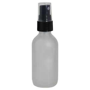 1 oz. Clear Frosted Glass Boston Round Bottle with 20/400 Black Smooth Finger Sprayer