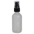 2 oz. Clear Frosted Glass Boston Round Bottle with 20/400 Black Ribbed Finger Sprayer