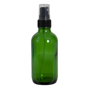 4 oz. Green Glass Boston Round Bottle with 22/400 Black Ribbed Finger Sprayer