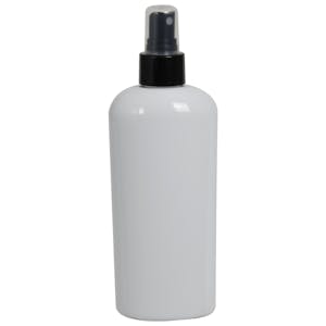 8 oz. White PET Cosmo Oval Bottle with 24/410 Black Polypropylene Finger Sprayer & 0.16mL Output