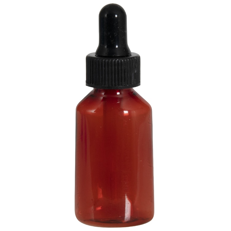 1/2 oz. Amber Plastic Graduated Oval Bottle with Dropper Cap