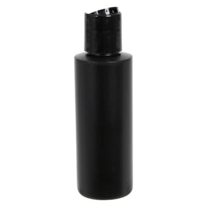 4 oz. Black HDPE Cylindrical Sample Bottle with 24/410 Black Disc-Top Dispensing Cap