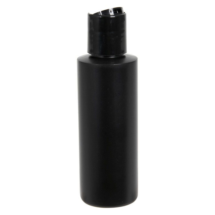 4 oz. Black HDPE Cylindrical Sample Bottle with 24/410 Black Disc-Top Dispensing Cap