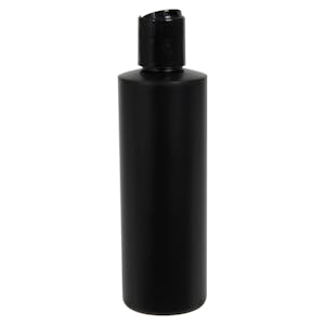 8 oz. Black HDPE Cylindrical Sample Bottle with 24/410 Black Disc-Top Dispensing Cap