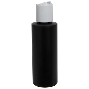 4 oz. Black HDPE Cylindrical Sample Bottle with 24/410 White Disc-Top Dispensing Cap