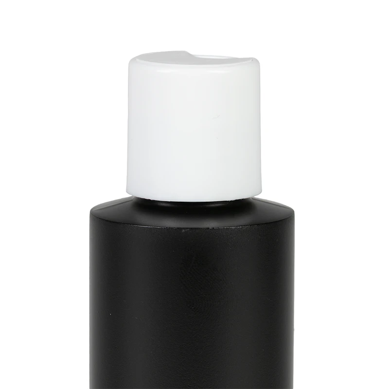 4 oz. Black HDPE Cylindrical Sample Bottle with 24/410 White Disc-Top Dispensing Cap