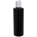 8 oz. Black HDPE Cylindrical Sample Bottle with 24/410 White Disc-Top Dispensing Cap