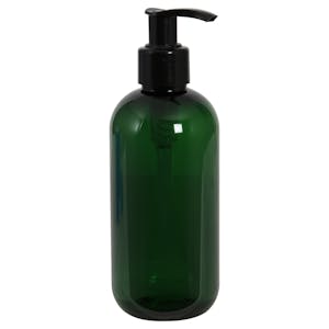 8 oz. Dark Green PET Traditional Boston Round Bottle with 24/410 Black Smooth Lock-Up Lotion Pump