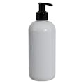 8 oz. White PET Traditional Boston Round Bottle with 24/410 Black Smooth Lock-Up Lotion Pump