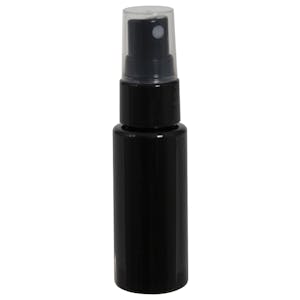 1 oz. Black PET Cylindrical Bottle with 20/410 Black Smooth Finger Sprayer