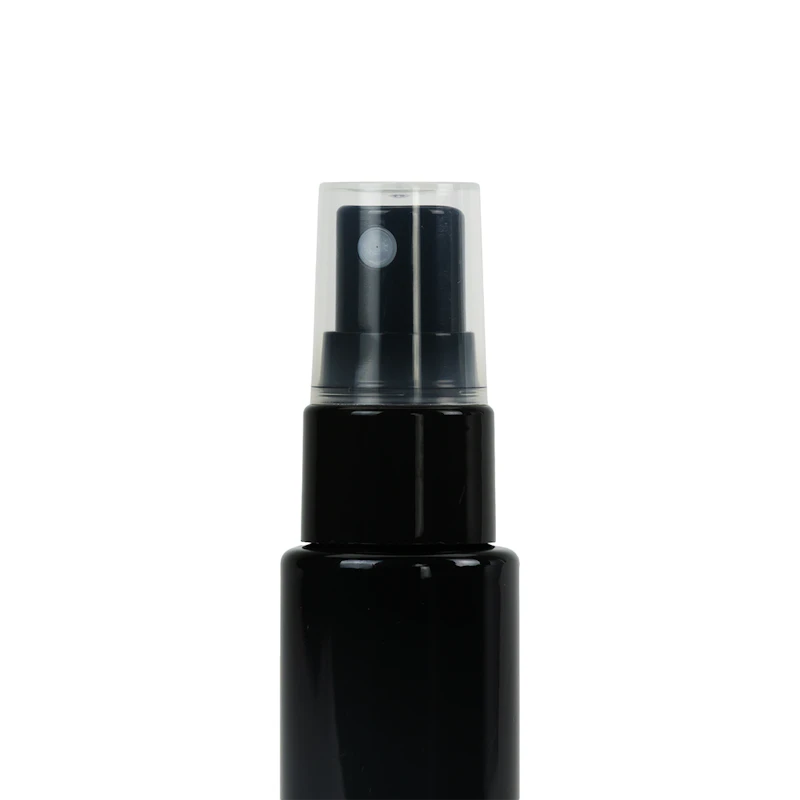 1 oz. Black PET Cylindrical Bottle with 20/410 Black Smooth Finger Sprayer
