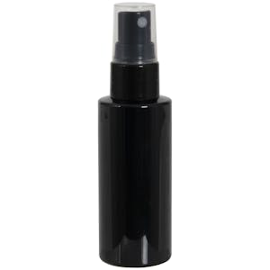 2 oz. Black PET Cylindrical Bottle with 20/410 Black Smooth Finger Sprayer