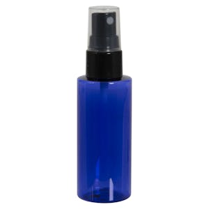2 oz. Cobalt Blue PET Cylindrical Bottle with 20/410 Black Smooth Finger Sprayer