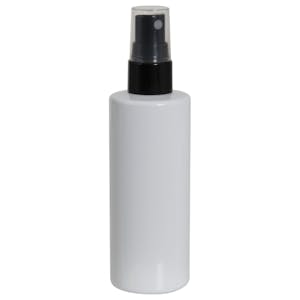 4 oz. White PET Cylindrical Bottle with 20/410 Black Smooth Finger Sprayer