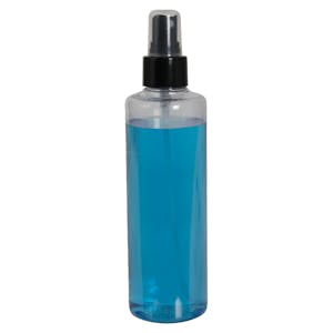 8 oz. Clear PET Cylindrical Bottle with 24/410 Black Smooth Finger Sprayer