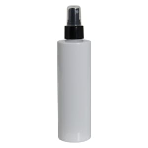 8 oz. White PET Cylindrical Bottle with 24/410 Black Smooth Finger Sprayer
