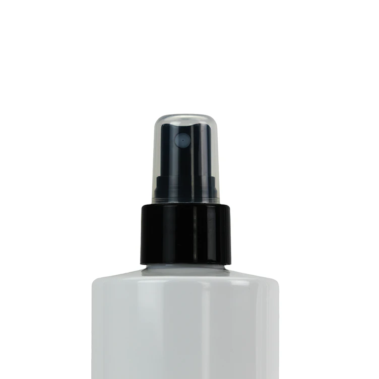 12 oz. White PET Cylindrical Bottle with 24/410 Black Smooth Finger Sprayer