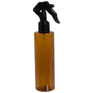 8 oz. Amber PET Cylindrical Bottle with 24/410 Black Smooth Trigger Sprayer