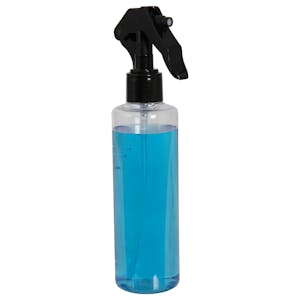 8 oz. Clear PET Cylindrical Bottle with 24/410 Black Smooth Trigger Sprayer