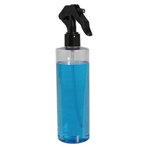 12 oz. Clear PET Cylindrical Bottle with 24/410 Black Smooth Trigger Sprayer