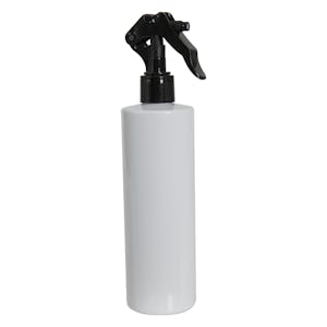 8 oz. White PET Cylindrical Bottle with 24/410 Black Smooth Trigger Sprayer