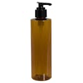 8 oz. Amber PET Cylindrical Bottle with 24/410 Black Smooth Lock-Down Lotion Pump