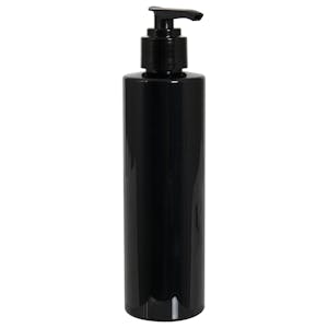 32 oz. Black PET Cylindrical Bottle with 28/410 Black Smooth Lock-Down Lotion Pump