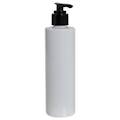8 oz. White PET Cylindrical Bottle with 24/410 Black Smooth Lock-Down Lotion Pump