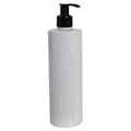 12 oz. White PET Cylindrical Bottle with 24/410 Black Smooth Lock-Up Lotion Pump