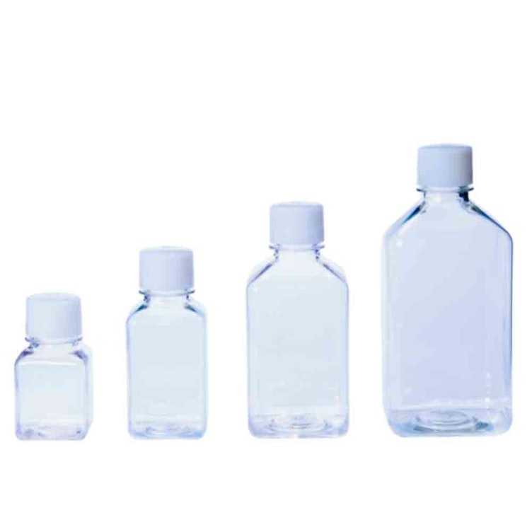 4 oz./125mL Clear PETG Square Single-Use Bottles with 38/430 White Solid Caps, Non-Sterile - Case of 96