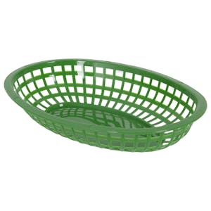 10-1/4" L Large Green Plastic Oval Food Basket - Package of 12