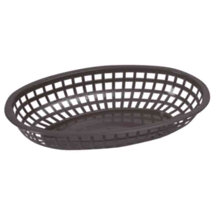 10-1/4" L Large Black Plastic Oval Food Basket - Package of 12
