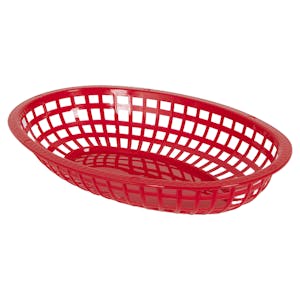 10-1/4" L Large Red Plastic Oval Food Basket - Package of 12