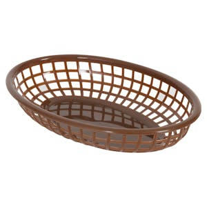 9-1/2" L Medium Brown Plastic Oval Food Basket - Package of 12