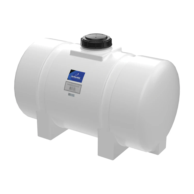 35 Gallon Natural MDPE Round Free-Standing Horizontal Leg Tank with Sump, 3/4" Fitting & 5" Lid - 18" Dia. x 34" L