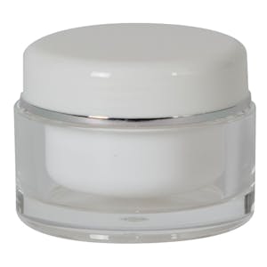 8mL Clear Acrylic/White Polypropylene Silver Trimmed Round Jar with Cap