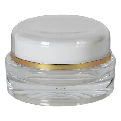 15mL Clear Acrylic/White Polypropylene Gold Trimmed Round Jar with Cap & PE Disc Liner