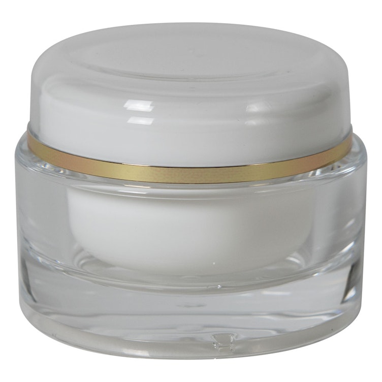 50mL Clear Acrylic/White Polypropylene Gold Trimmed Round Jar with Cap & PE Disc Liner