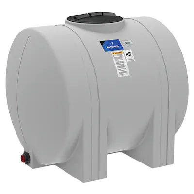 335 Gallon Natural MDPE Round Free-Standing Horizontal Leg Tank with Sump, 2" Fitting & 16" Lid - 44" Dia. x 56" L