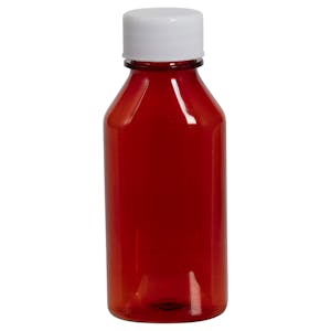 2 oz. Amber PET Oval Liquid Bottle with 24/410 White Plain Cap