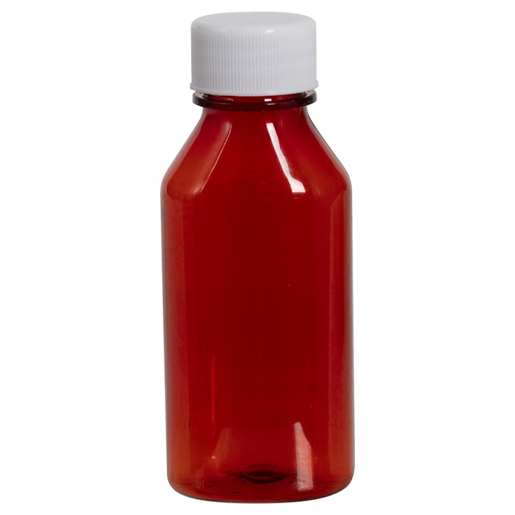 2 oz. Amber PET Oval Liquid Bottle with 24/410 White Plain Cap