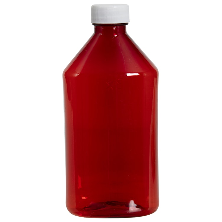 12 oz. Amber PET Oval Liquid Bottle with 28/410 White Plain Cap