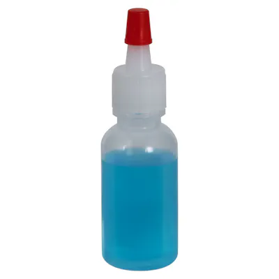 1/2 oz. Natural LDPE Boston Round Bottle with 15/415 Natural Yorker Dispensing Cap with Regular Red Tip