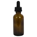 2 oz. Amber Glass Boston Round Bottle with 20/400 Black Graduated CRC Dropper Cap with Glass Pipette