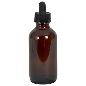 4 oz. Amber Glass Boston Round Bottle with 22/400 Black Graduated CRC Dropper Cap with Glass Pipette