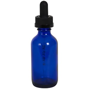 2 oz. Cobalt Blue Glass Boston Round Bottle with 20/400 Black Graduated CRC Dropper Cap with Glass Pipette