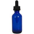 1 oz. Cobalt Blue Glass Boston Round Bottle with 20/400 Black Graduated CRC Dropper Cap with Glass Pipette