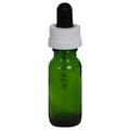 1/2 oz. Green Glass Boston Round Bottle with 18/400 Black & White Graduated CRC Dropper Cap with Glass Pipette